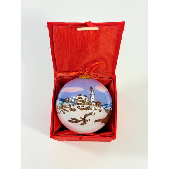 Glass Hand Painted Ornament Ball Lighthouse with Keepsake Box | Vintage Christm - Picture 4 of 9